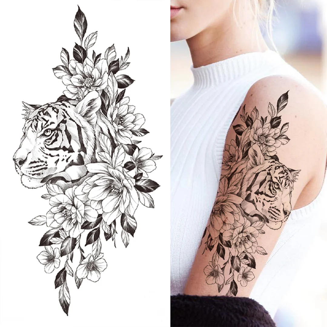 Sdrawing Flower Temporary Tattoos For Women Girls Black Lotus Arrow Arm Tattoo Sticker Fake Drearm Catcher Butterfly Tatoos Paste