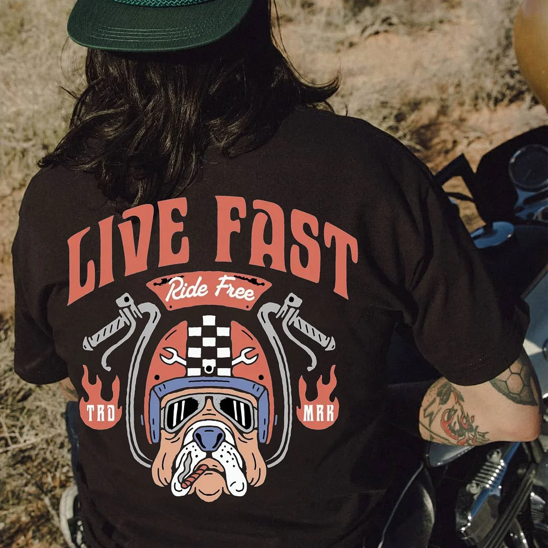 LIVE FAST RIDE FREE Helmeted Rider Black Print T-Shirt