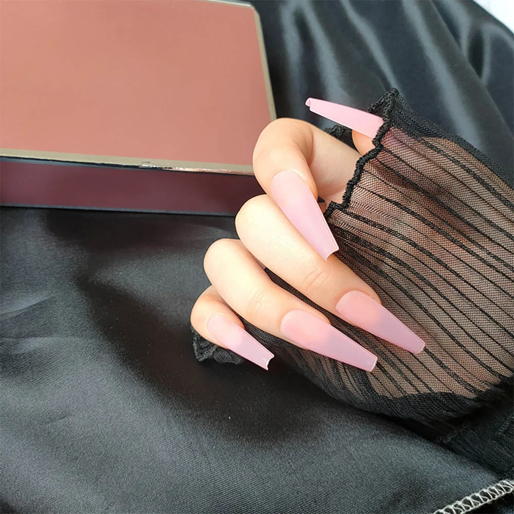 20pcs/box False Nail Tips Clear pink color long Ballerina False Nails detachable Press on Nails Art Full Cover Fake nail Sticker-Nail Inspo
