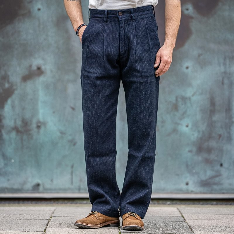 11oz Indigo Rope Dyed Indigo Yarn Pleated Casual Tapered Pants