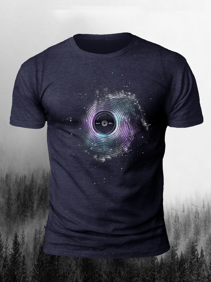 Men's Starry Optical Disc Print Casual Short Sleeve T-shirt