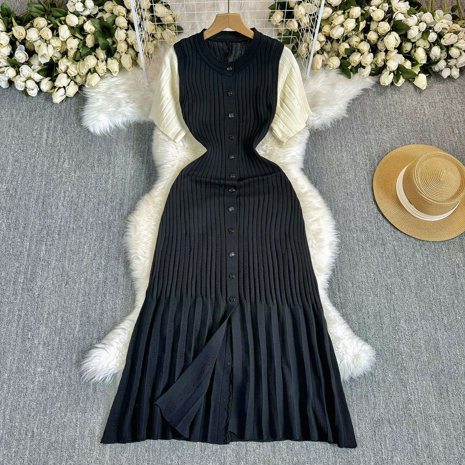 Kanonion Fishtail Dress Women Long Dresses Sexy Vestidos Streetwear Short Sleeve High Waist Knitted Elegant Bodycon Y2k 2025 Party Club