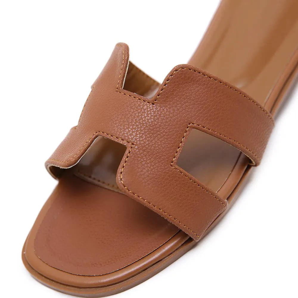 Women's Square Open Toe Summer Casual Flat Litchi Slippers-vocosishoes