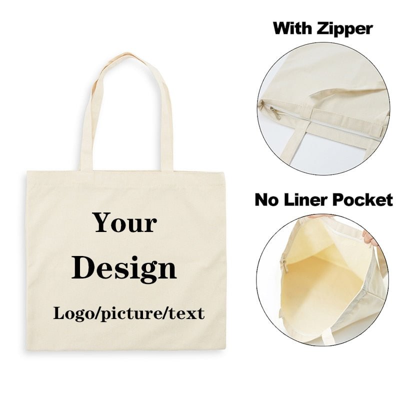 Custom Tote Bag Shopping Your Images Here Print Original Design White Fashion Travel Canvas Bags
