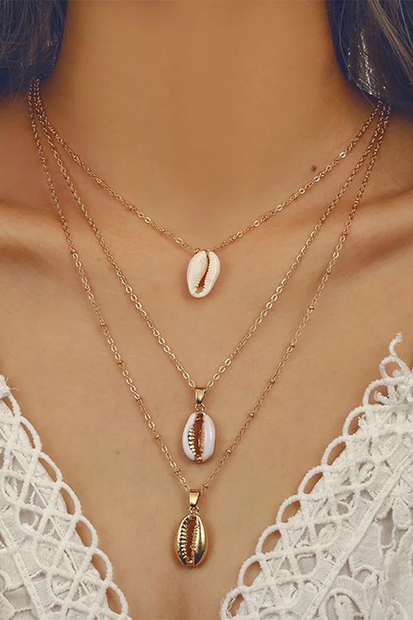 Gold Trim Seashell Pendant Necklace