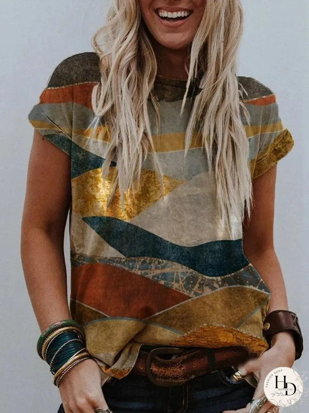 Summer Mountains-And-Waters Painting Short Sleeve Top