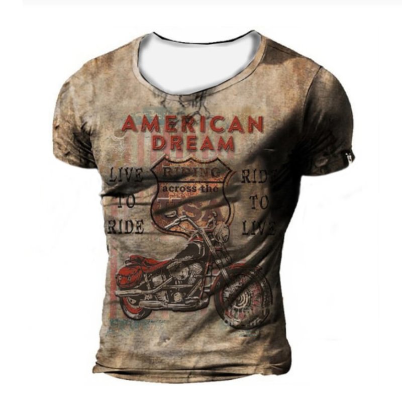 Men's Retro Motorcycle Print Short Sleeve T-shirt
