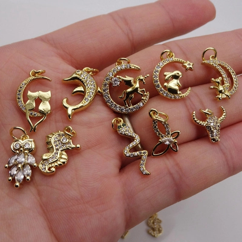 1 Piece Copper Zircon Rabbit Star Moon Pendant