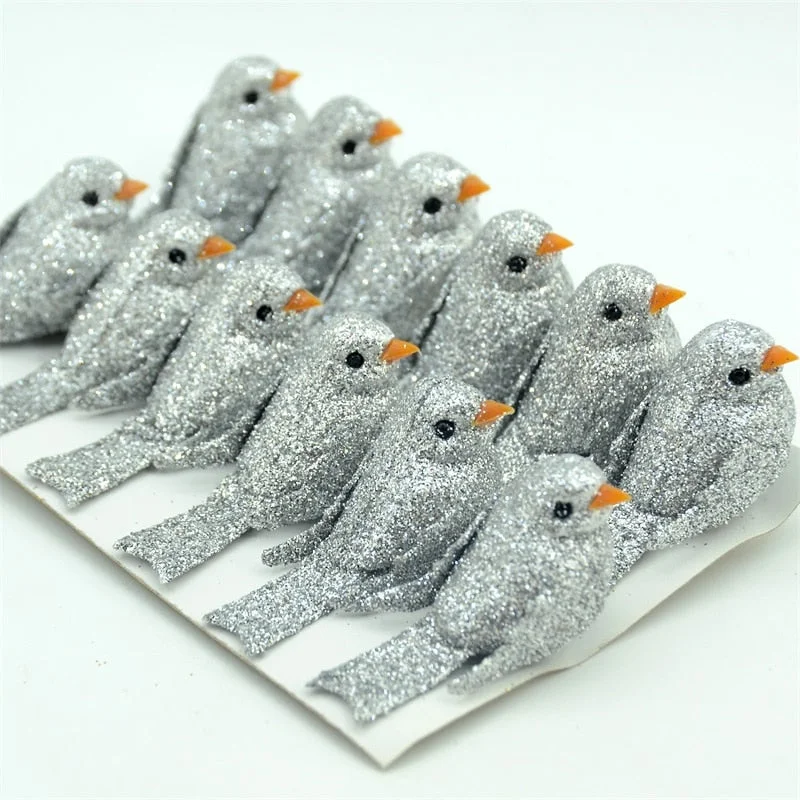 4pcs/lot Cheap Mini Artificial Glittering Foam Birds Home Wedding Party Decorative Handicraft Diy Gift Box Accessories