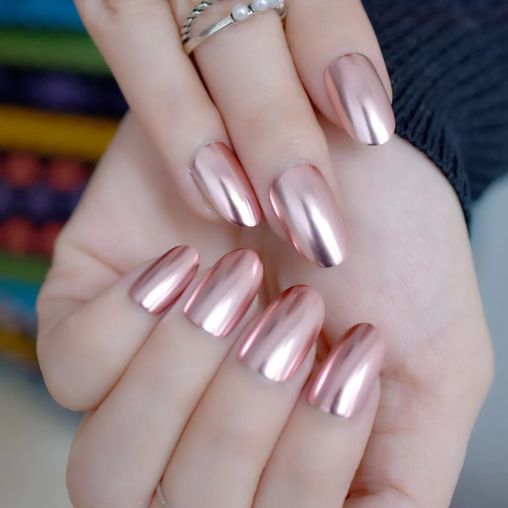 Pink Electroplate Simple Design Medium-Short Nails Almond Full Cover Nails EchiQ Supplies For Professionals Gels Nails Charms-Nail Inspo