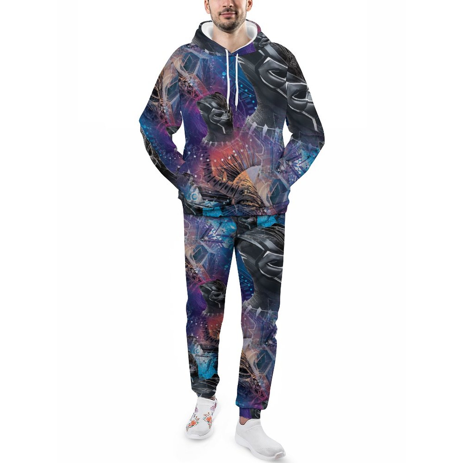 Black Panther Black Panther Mask Men's Sweatsuits Set Guys Streetwear Athletic Pullover And Sweatpants Suit Outfit S-5Xl