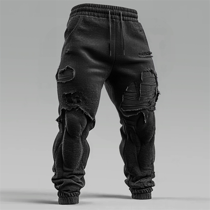 Men's Christmas Season Muscle Line Contrast Distressed Sweatpants