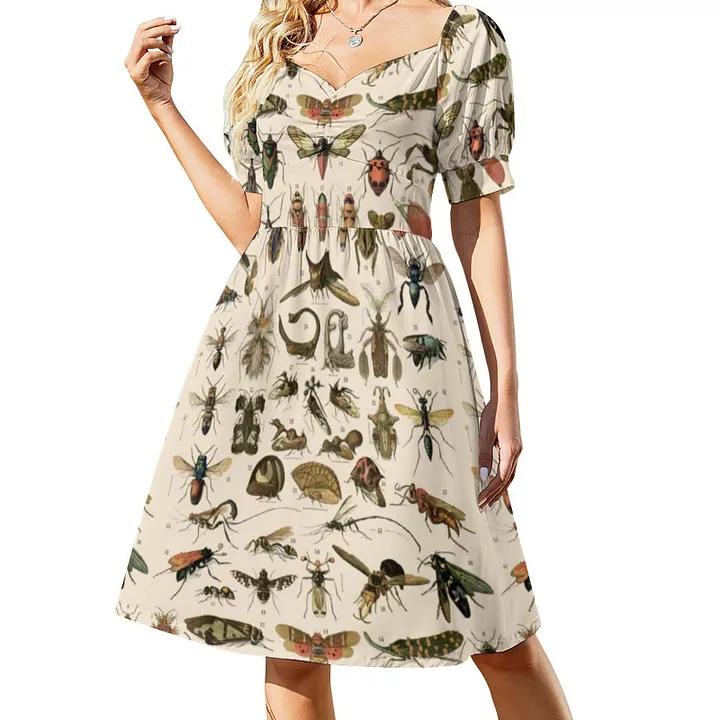 SFNEEWHO Vintage Colorful Insects Entomology Taxonomy Dress Women