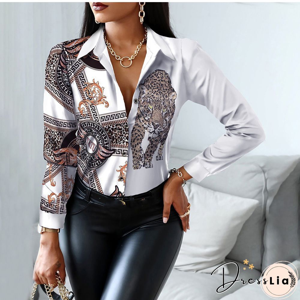 Autumn Women Black Floral Print Top Shirt Fashion Casual Long Sleeve Turn-down Collar Tops Shirts New Elegant Slim Button Shirts