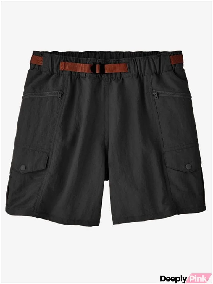 Women's Solid Color Holiday Beach Cargo Shorts with Belt