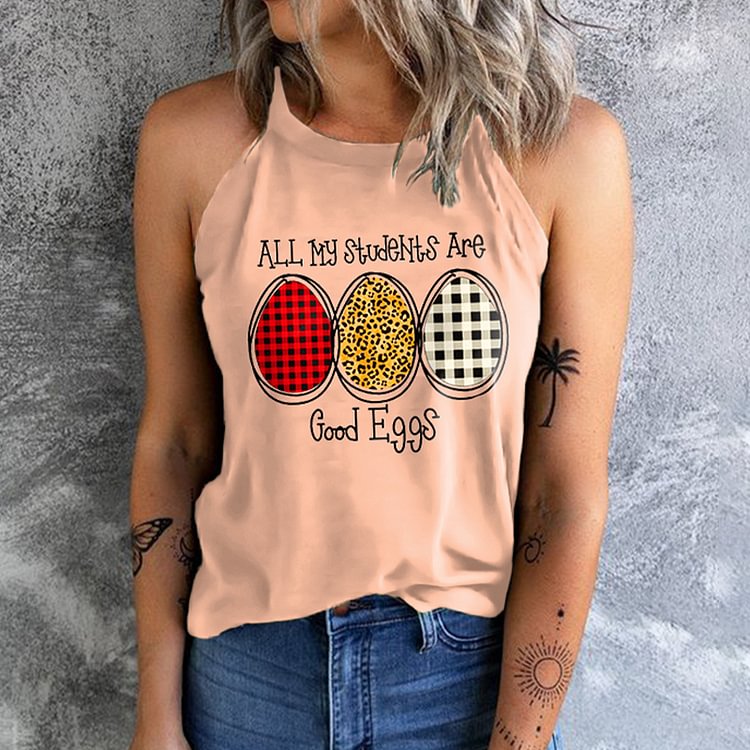 Checked Easter Egg Print Tank Top