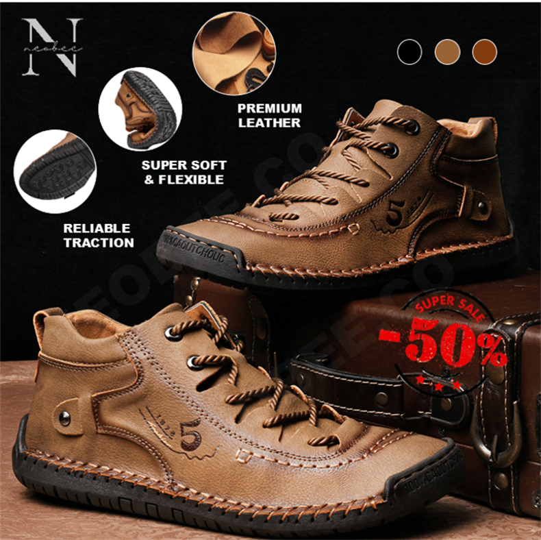 Armando Ankle Boots - Vintage Leather Hand-stitching Ankle Boots With Supportive Soles