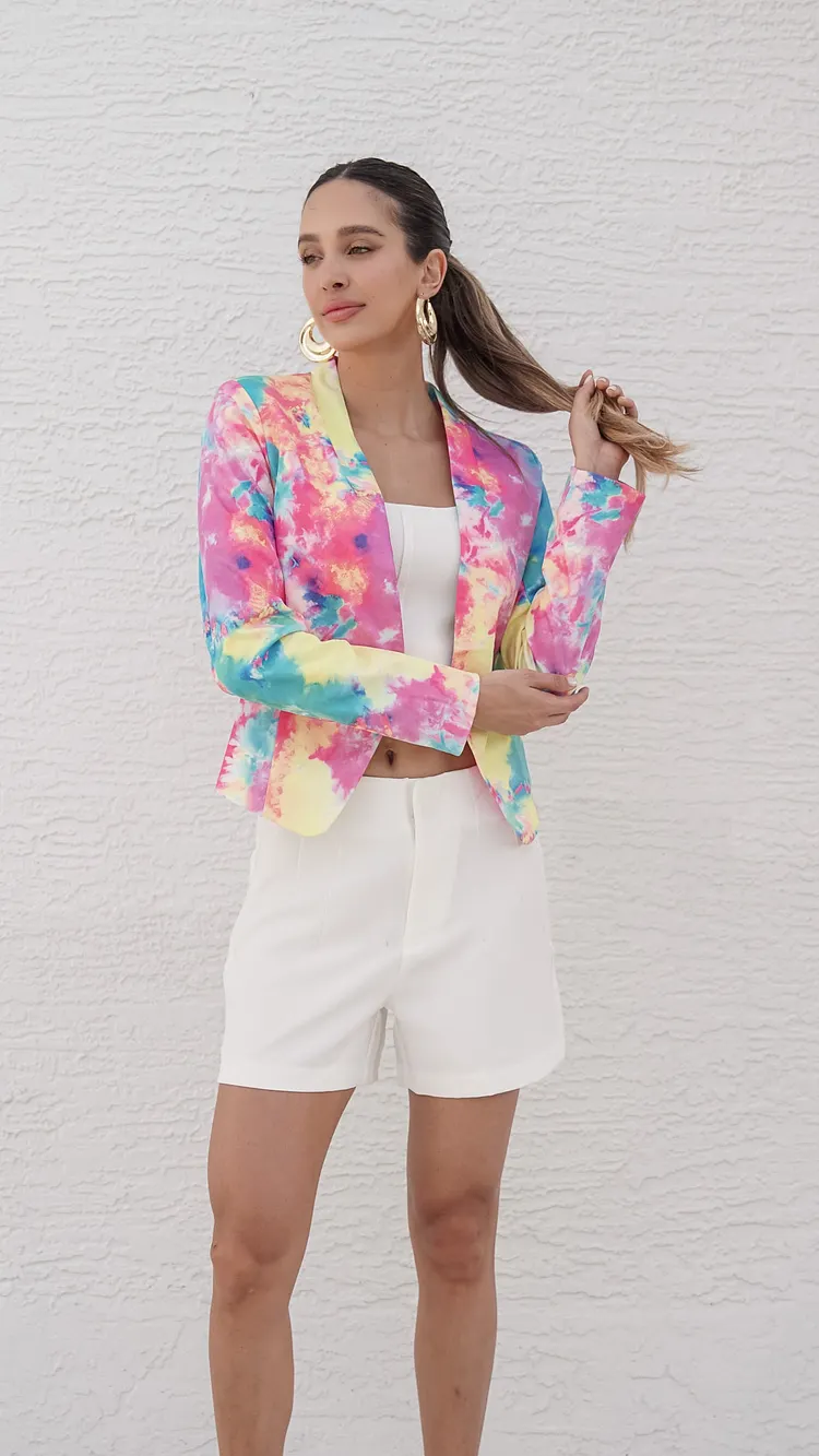 watercolor print in a spectrum of hues Blazer Jacket