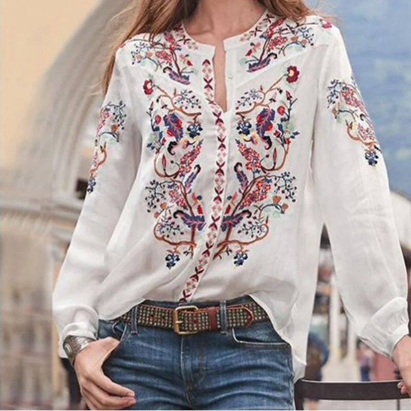 Women Bohemian Clothing Blouse Shirt Vintage Printed Tops Ladies Blouses Blusa Feminina Long Sleeve Shirts For Women Clothes