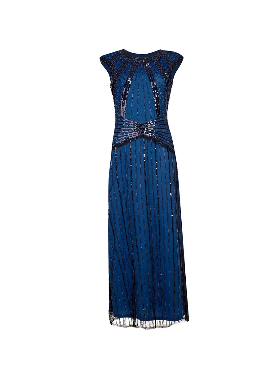 1920s Evening Dress Crew Neck Beading Long Dress