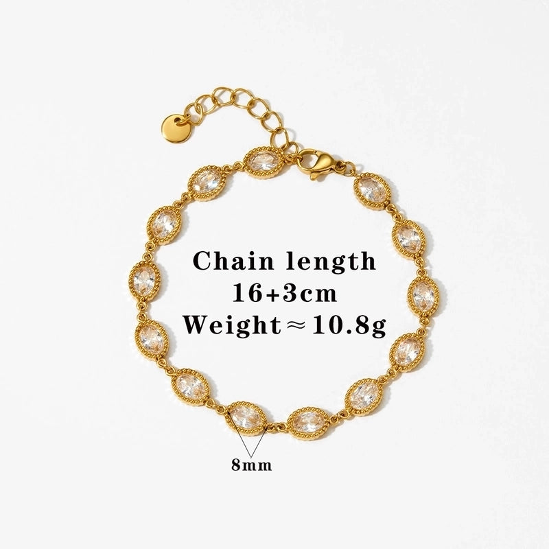 Casual Artistic Oval Solid Color 304 Stainless Steel 16K Gold Plated White Gold Plated Gold Plated Zircon Bracelets In Bulk