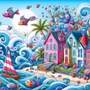 >SALE<Full Embroidery Eco-cotton Thread 11CT Printed Seaside World Cross Stitch50x50cm