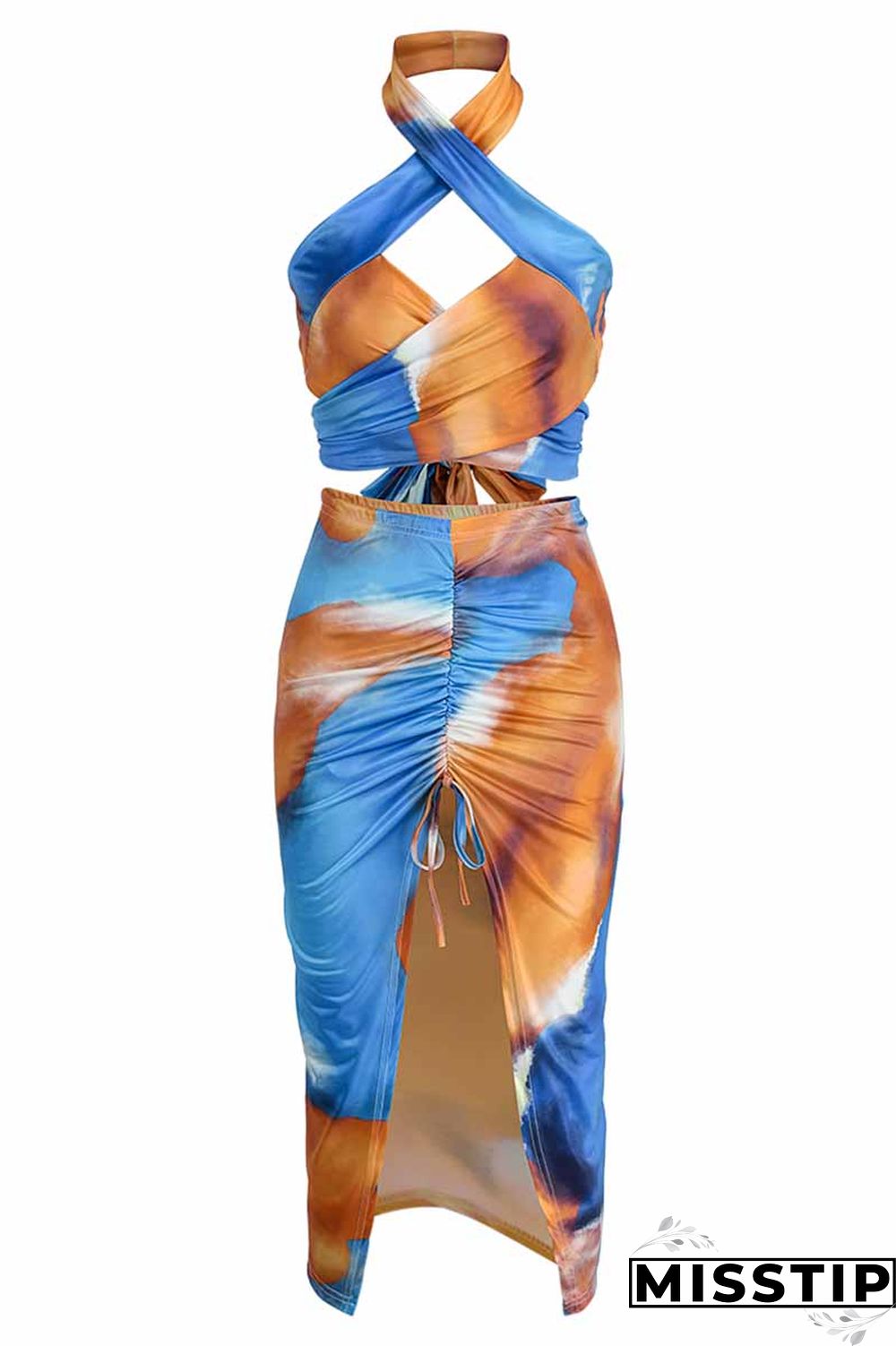 Leopard Print Fashion Street Print Patchwork Halter Sleeveless Two Pieces