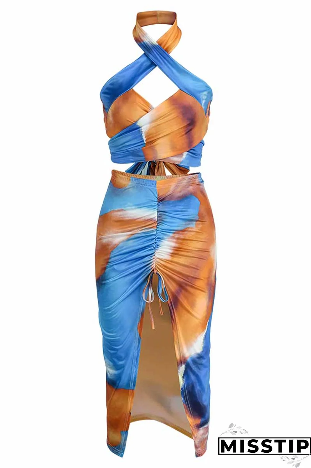 Leopard Print Fashion Street Print Patchwork Halter Sleeveless Two Pieces