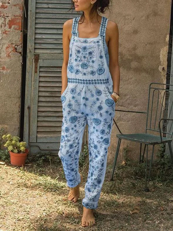 Woman Casual Sleeveless Floral Pants Overalls | IFYHOME