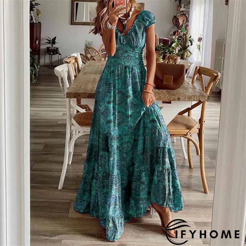 Flower Short Sleeve Square Neck Swing Casual Boho Weaving Dress for Women | IFYHOME