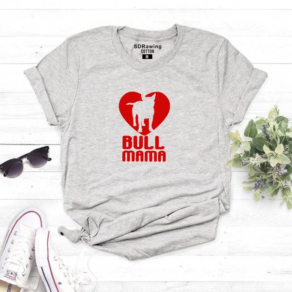 Women's Bull Terrier T-shirt Bull Mama hand print shirt Bullterrier lover gift idea Psiakrew womens T-shirt cotton tops tees