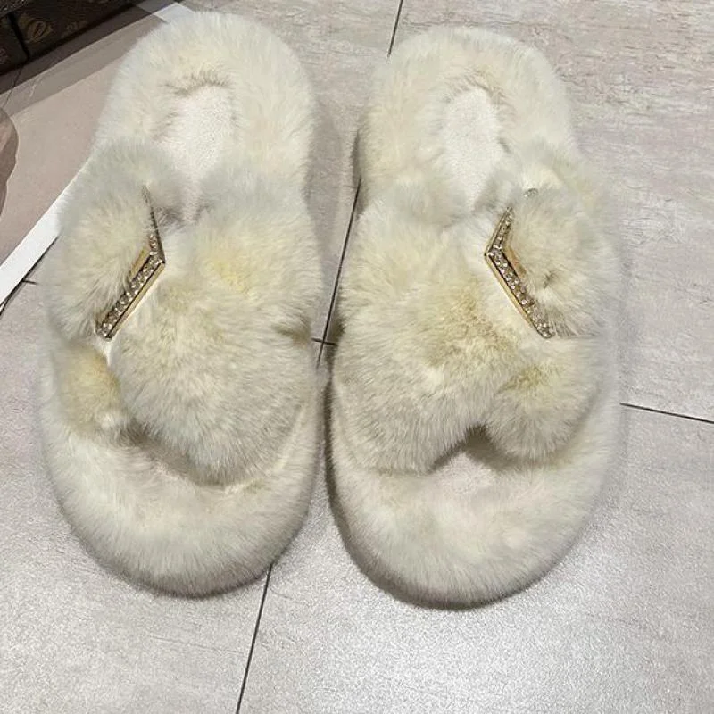 2022 New Women Fur Slippers Winter Slides Fluffy Furry Sandals Flip Flops Home Hot Ladies Plush Shoes Ytmtloy Indoor Zapato Muje