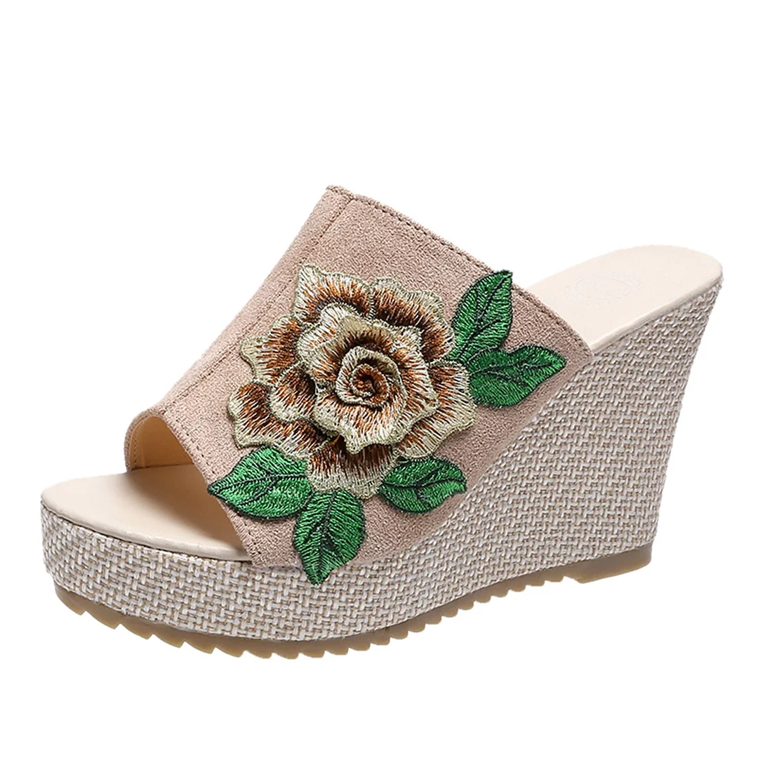 Fashion 2021 New Summer Women's Sandals Flower Embroidery Peep-toe Shoes Woman High-heeled Platfroms Casual Women Wedges Shoes