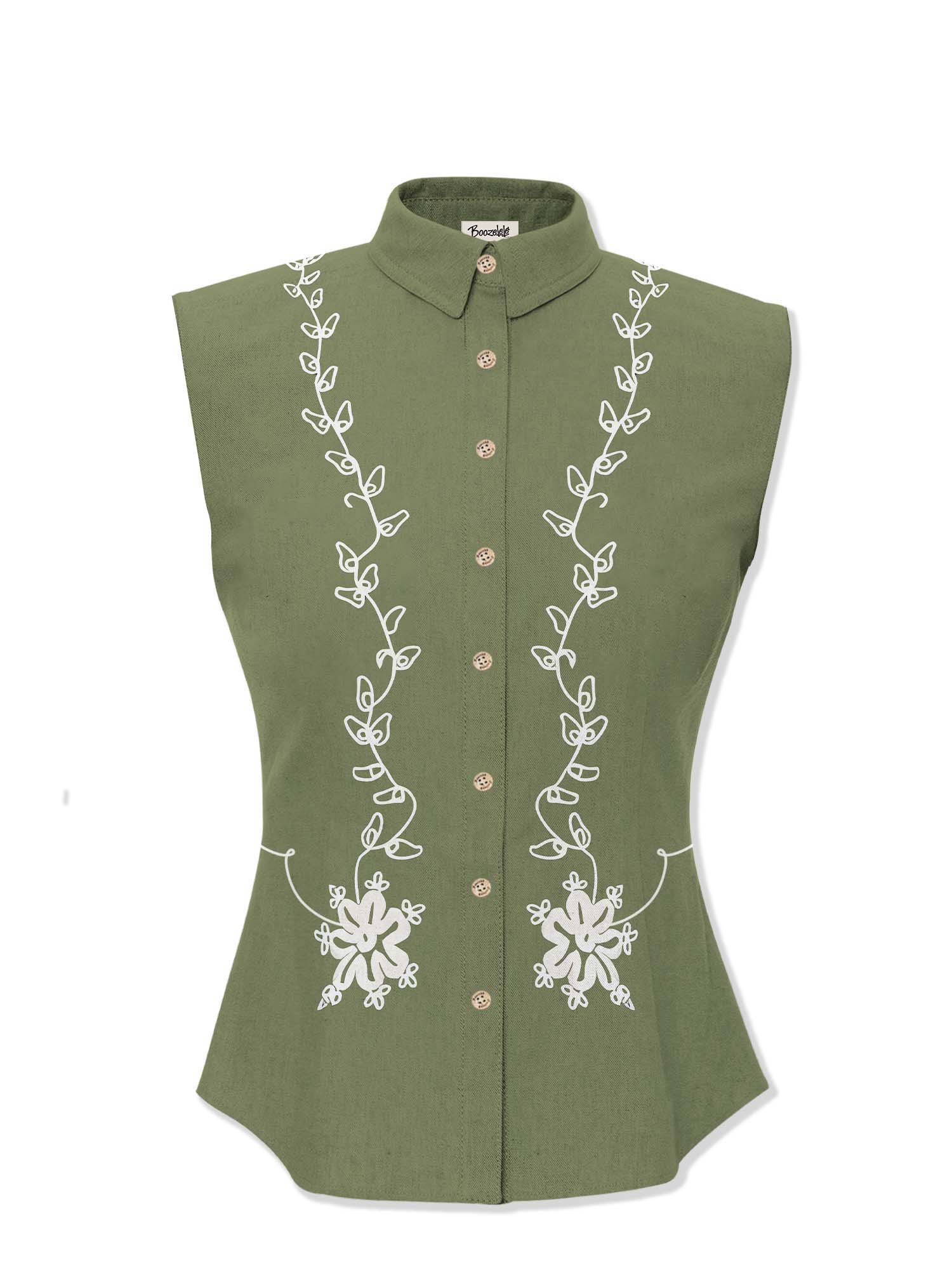 Vintage Flower - Women‘s 100% Cotton Sleeveless Shirt