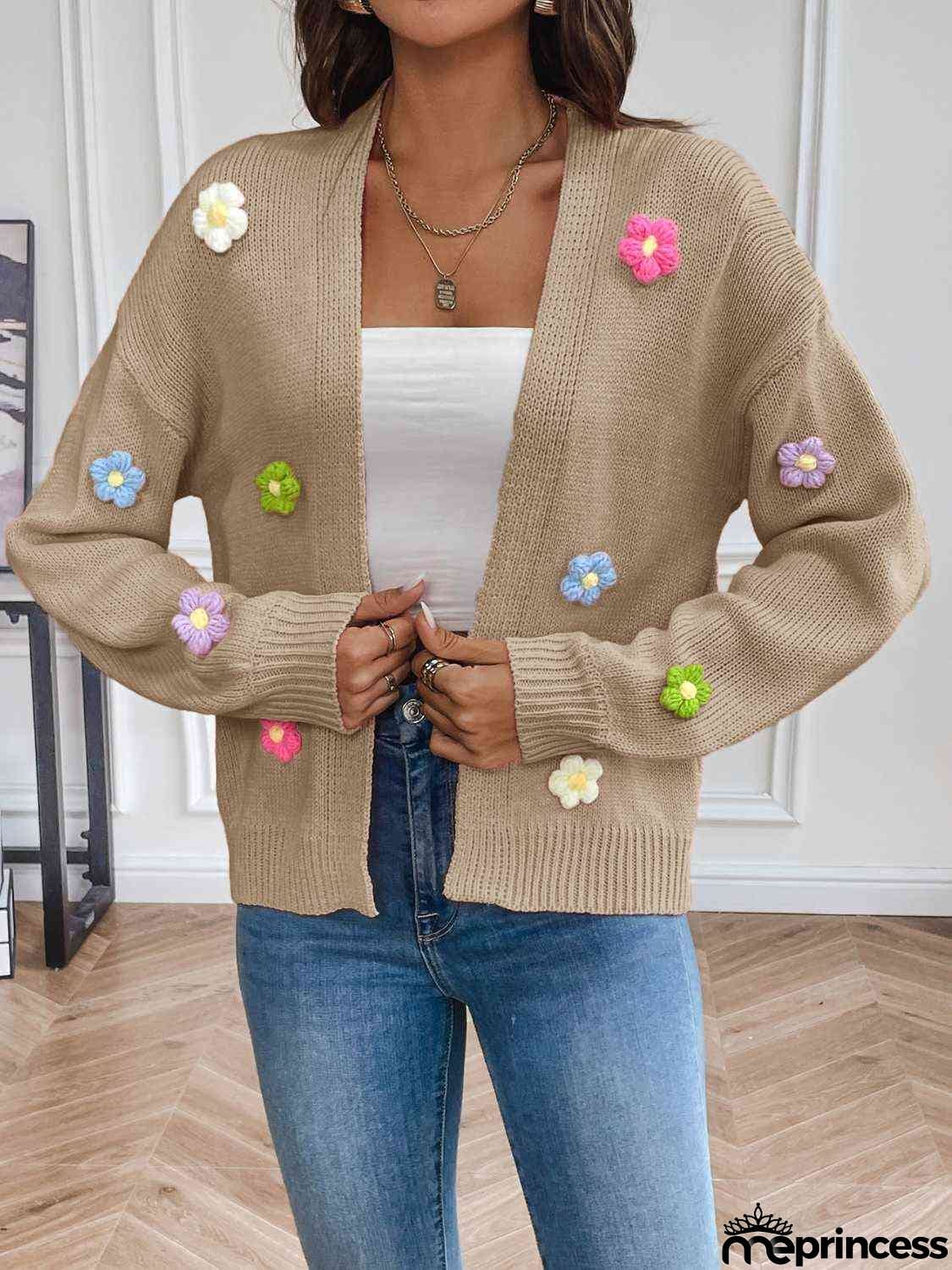 Floral Long Sleeve Open Front Cardigan
