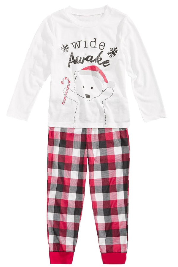 Kids Plaid Bear Snowflake Printed Family Christmas Pajama Set Red-elleschic