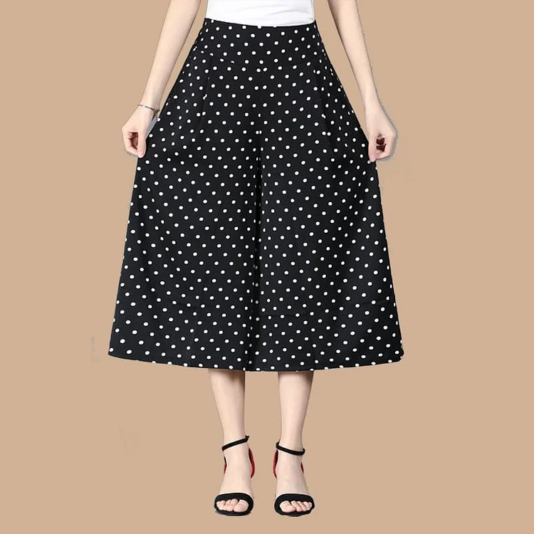 Women's High Elastic Waist Pleated Chiffon Wide Leg Culottes