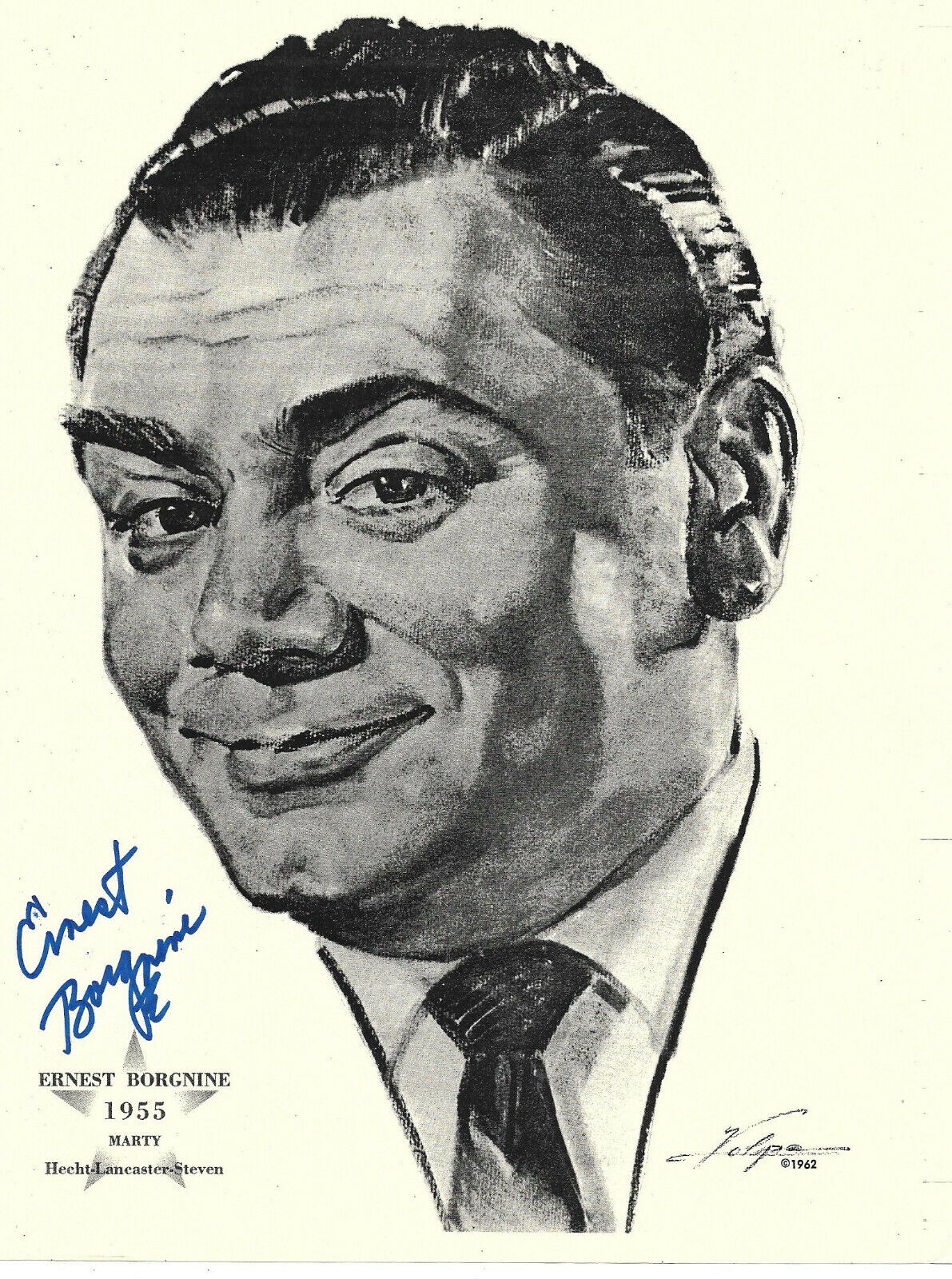 Ernest Borgnine Authentic Signed 8.5x11 Sheet Caricature Autographed Volpe Print