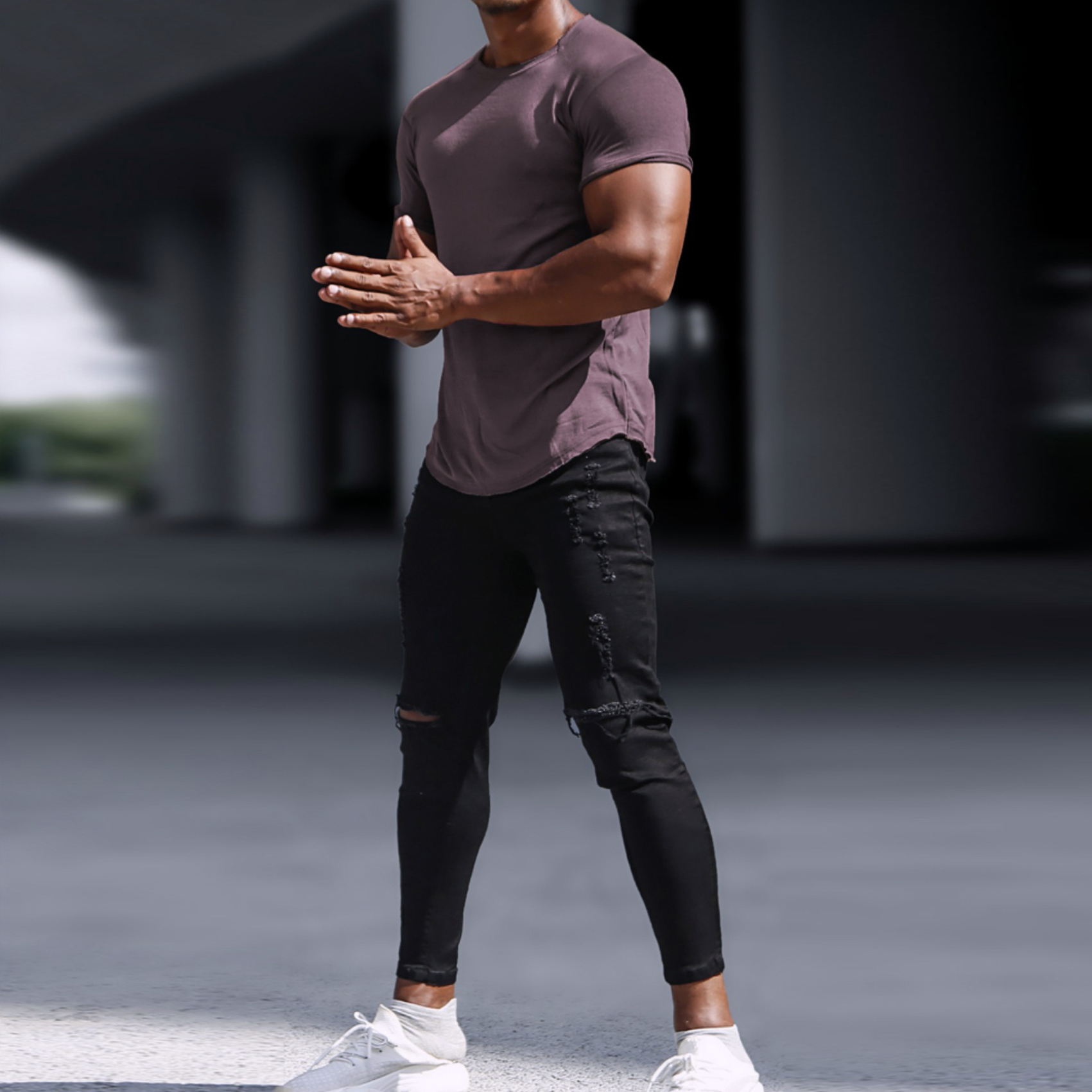 Men's Casual Basic Solid Color Breathable Thin Bottoming Shirt Sports Fitness Slim Short-sleeved T-shirt