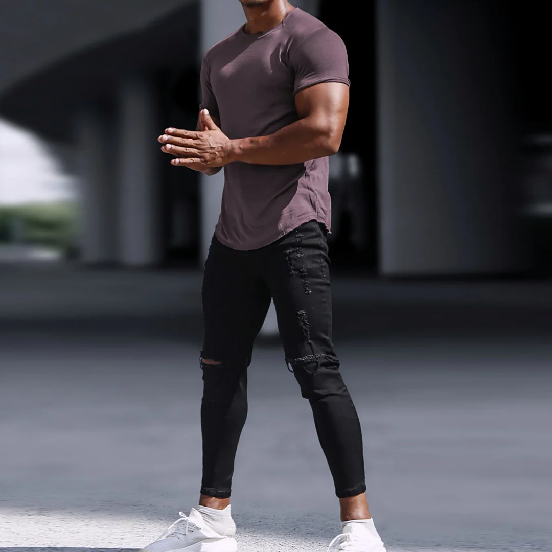 Men's Casual Basic Solid Color Breathable Thin Bottoming Shirt Sports Fitness Slim Short-sleeved T-shirt
