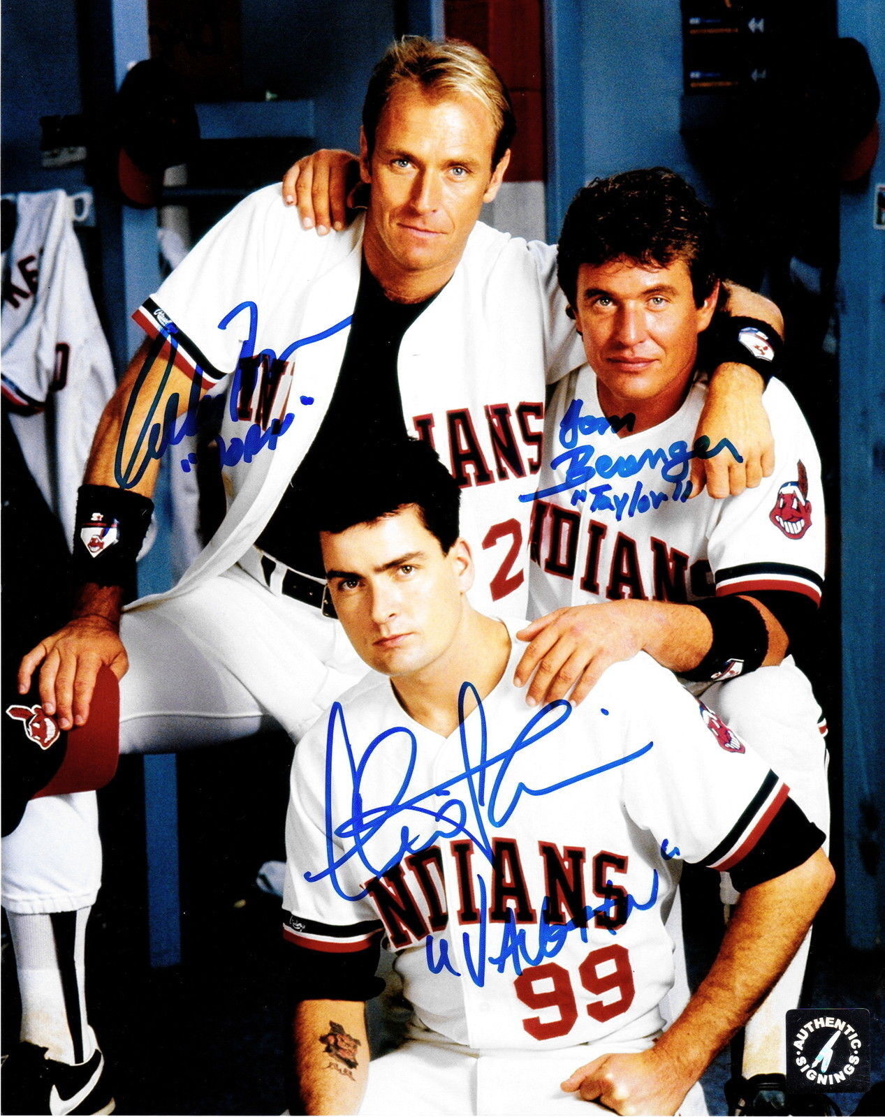 Charlie Sheen, Tom Berenger & Bernsen Autographed Major League 8x10 ASI Proof