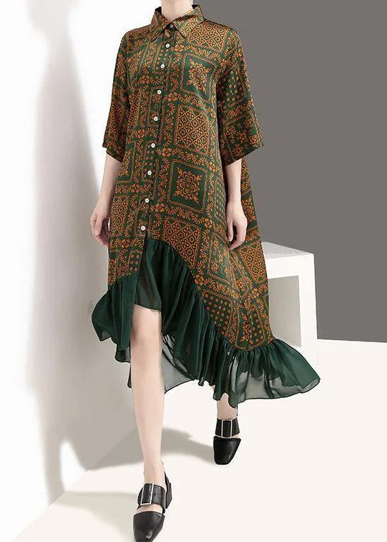 French cotton quilting clothes Drops Design Vintage Plaid Print Chiffon Ruffles Dress