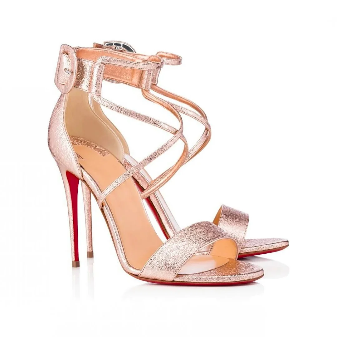 100mm Women's Red Bottom Open Toe Sandals Ankle Strap High Heel Patent Summer Party Wedding Shoes-MERUMOTE