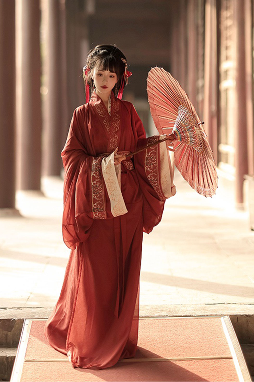 Warring states robe red straight hem robe for autumn - shenming 神明 Stupa Stones