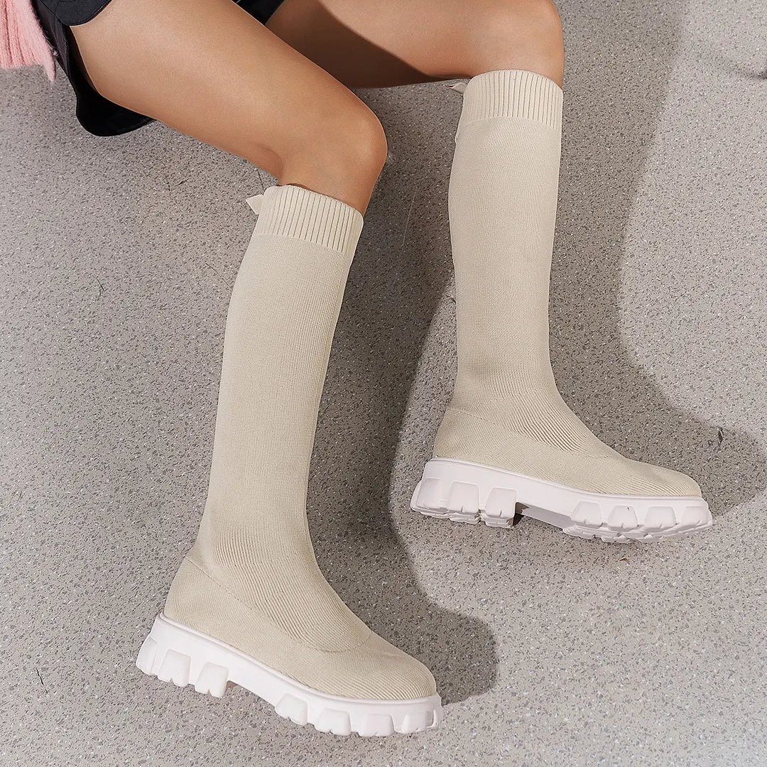 Breakj Breakj And Winter New Fashion Large-Size Women's Boots Elastic Flying Socks Cotton Cake Thick Bottom Martin Boots