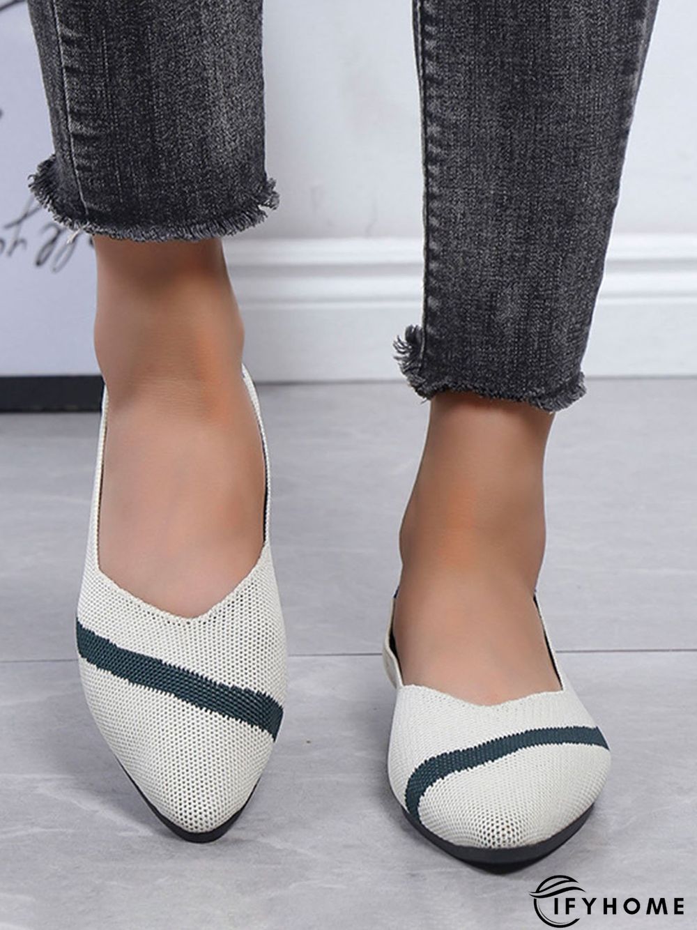 Trendy Knitted Color Contrast Pointed Toe Flats | IFYHOME