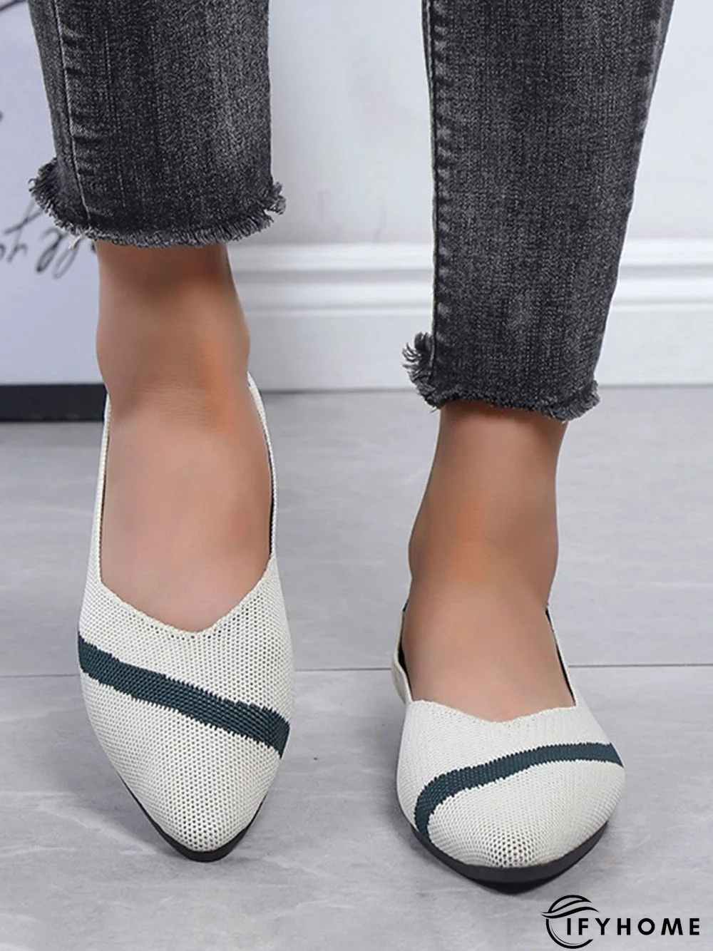 Trendy Knitted Color Contrast Pointed Toe Flats | IFYHOME