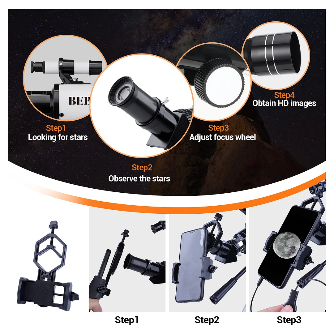 BEBANG Telescope for Astronomy,70mm Professional Refractor Telescope for Kids Beginners Adults, Portable Telescope with Tripod, Phone Adapter,Wire Shutter