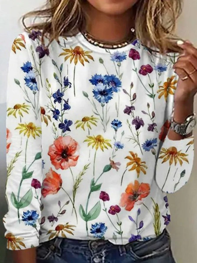 Floral Loose Casual Long Sleeve T-Shirt