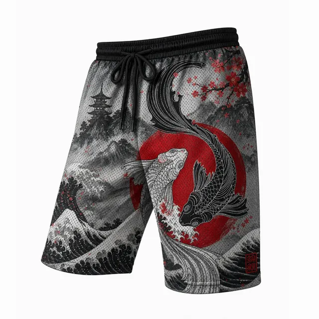 Techwear Japanese Kitsune Blossom Athletic Shorts